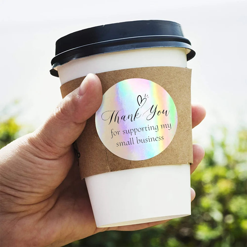 500pcs/roll Thank You Sticker 3.8cm Hologram Silver for Supporting Small Business Labels Envelope Sealing Gift Packaging Sticker