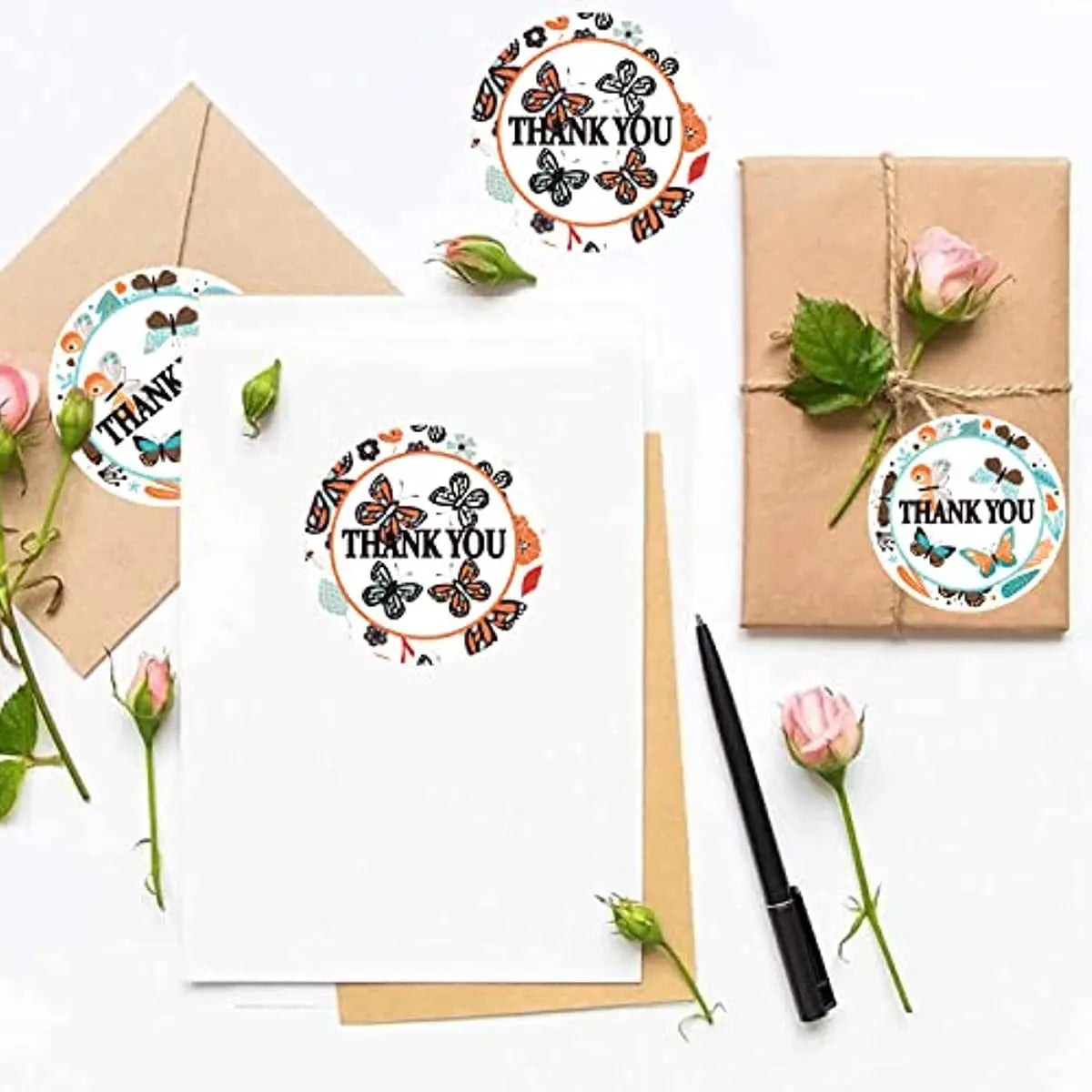 500pcs /rolls Thank You Stickers Labels Stamps Round Butterfly Multicolor Envelopes Cute Closure Wedding Decoration Sticker