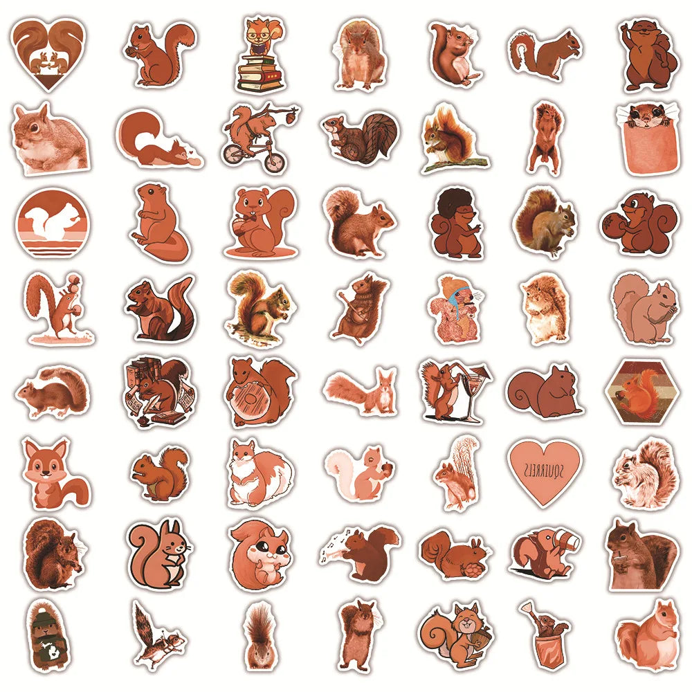 10/50pcs Cartoon Squirrel Stickers Scrapbook Articles Cute Nuts Squirrel Decal Craft Articles Materials DIY Children's Decals