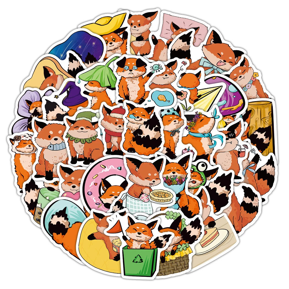 Cute Fox Animal Stickers for Laptop, Suitcase, Water Bottle, Car, Kids Toys - 10/30/60PCS