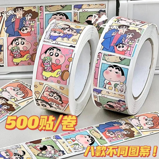 Crayon Shin-chan Stickers Roll 500 Creative Decorative Cartoon Handbook Stickers Card Sealing Roll Children's Gifts