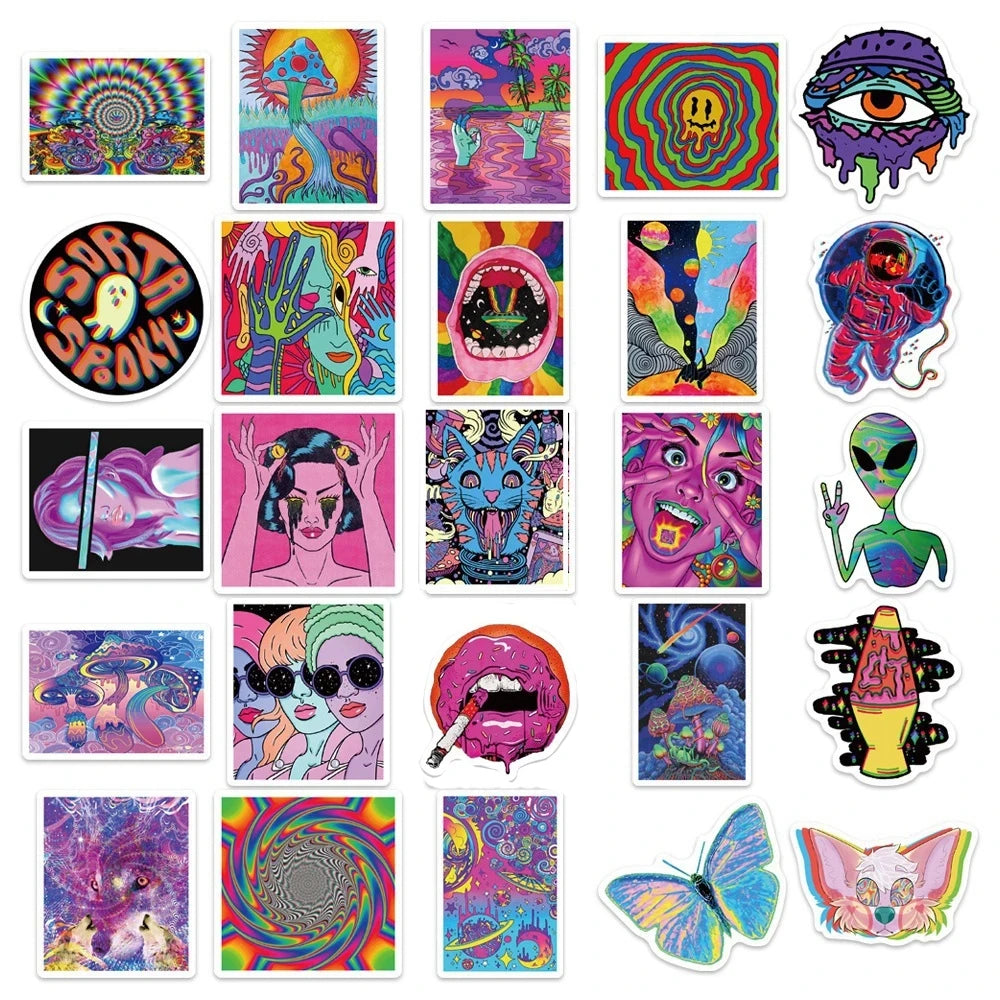 10/30/50PCS Art Psychedelic Graffiti Stickers Aesthetic Cartoon Kid Toys Decals Luggage Helmet Laptop Guitar Waterproof Sticker