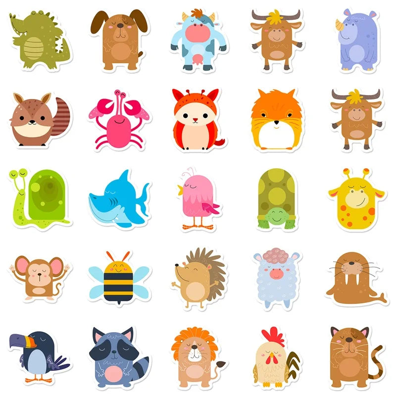 10/30/50PCS Kawaii Round Animal PVC Decoration Scrapbooking Sticker Aesthetic Child Korean Stationery School Supplies for Kids