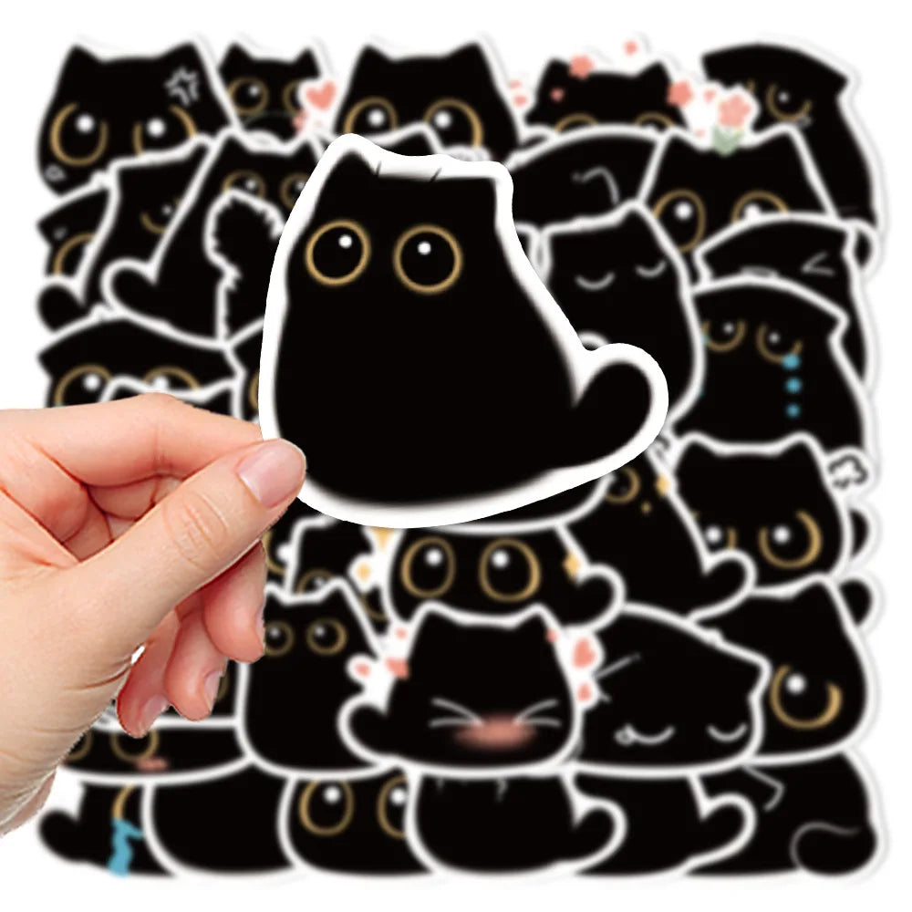 10/20/40PCS Cartoon Black Cat Sticker Packs