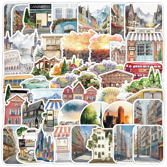 50Pcs Cartoon Minimalist City Graffiti Stickers for Helmet, Desktop, Wall Decoration, DIY