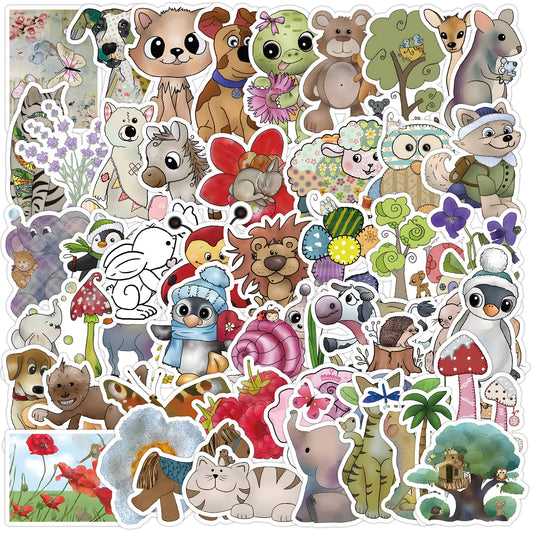 50Pcs Cute Animal Fairy Tale Graffiti Stickers for Helmet Wall DIY Decoration