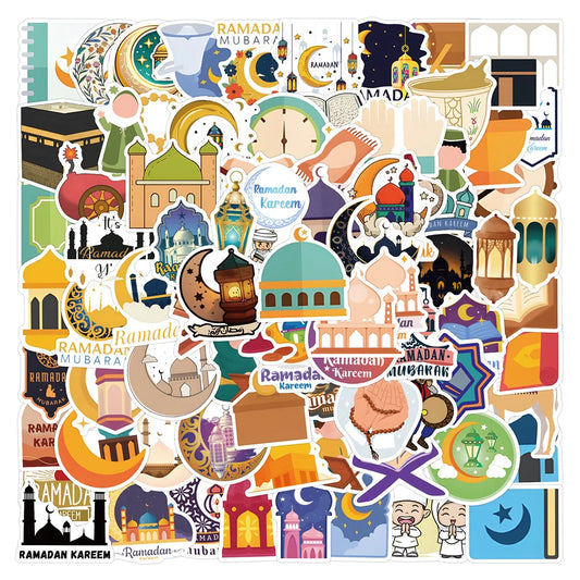 Cartoon Crescent Moon Ramadan Stickers Decals for Laptop Suitcase Phone Notebook