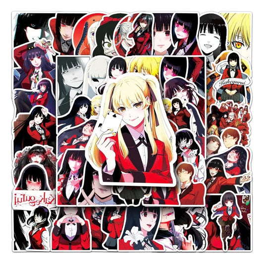 50pcs Kakegurui Cartoon Stickers for Laptop, Phone, Water Bottle, Scooter, Suitcase, Stationery, Refrigerator