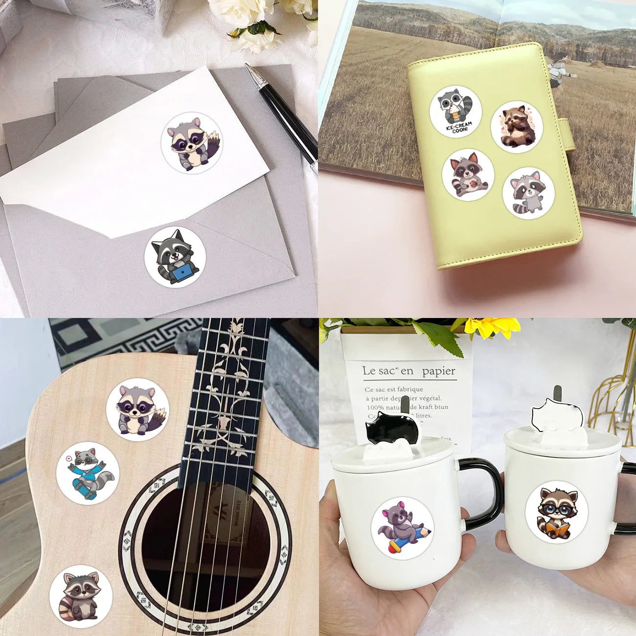 100-500pcs Cartoon Little Raccoon Doodle Stickers Decor Luggage Laptop Helmet Skateboard Kids Toys Seal Label Rewards Sticker