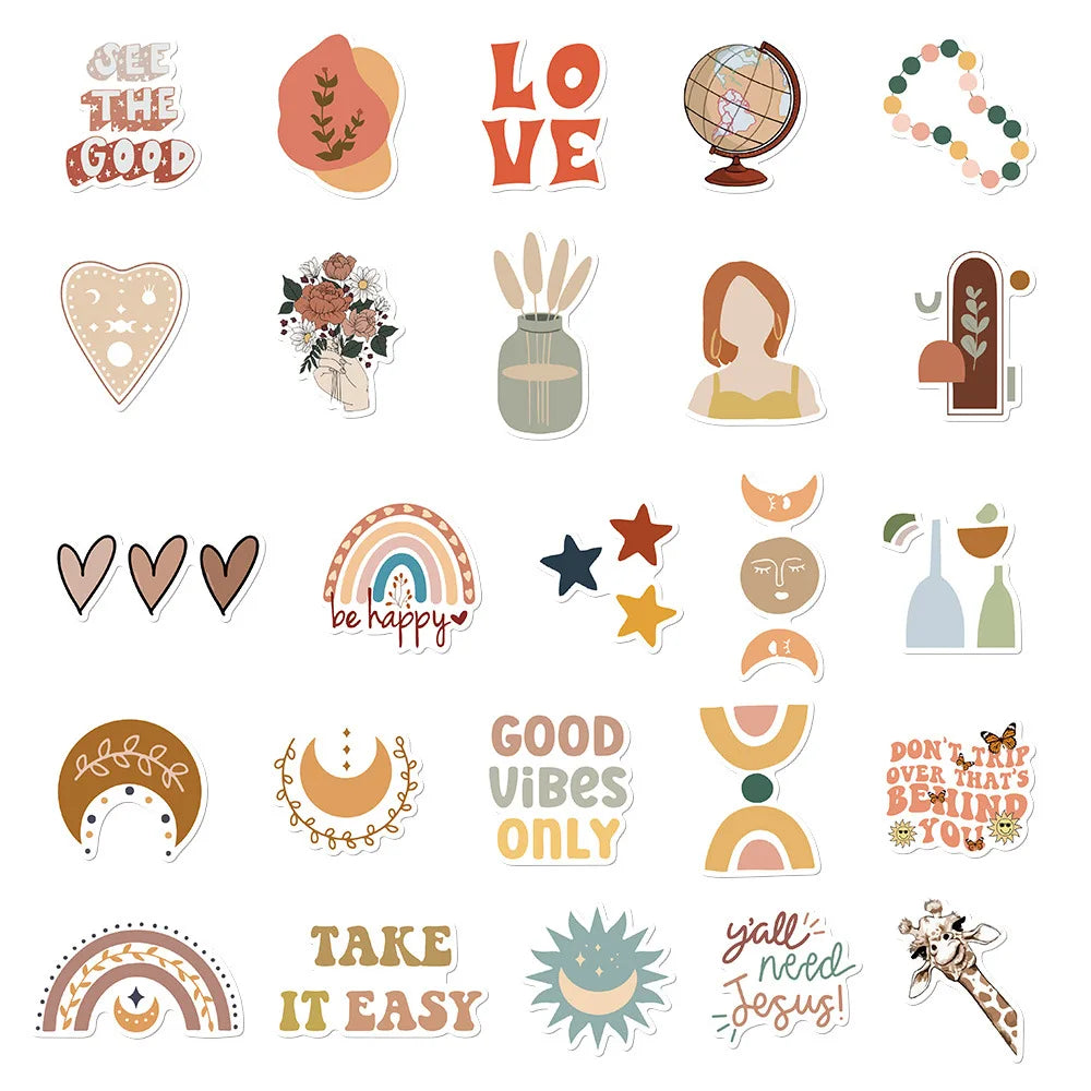 10/30/50PCS Bohemian Art Graffiti Stickers Decoration DIY Toy PVC Notebook Album Phone Laptop Car Kids Sticker Cute Decals Gift