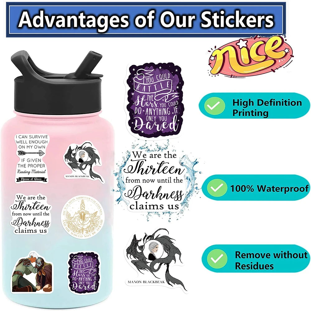 10/30/50PCS Cool Novel Throne of Glass Stickers Cartoon Anime Decals Laptop Skateboard Motorcycle Luggage Car Waterproof Sticker