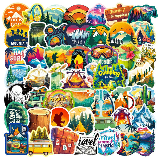 50Pcs Cartoon Outdoor Adventure Graffiti Stickers for Helmet, Wall, DIY Decoration