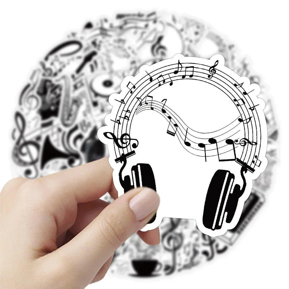 10/53Pcs Black White Music Note Graffiti Sticker DIY Waterproof Piano Phone Case Notebook Guitar Car Bike Wall Graffiti Decals