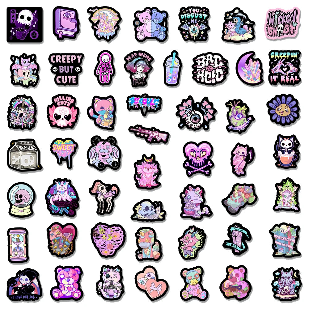 10/30/50pcs Cute Dark Horror Gothic Halloween Cartoon Stickers Aesthetic Decal Luggage Skateboard Car Laptop Waterproof Sticker