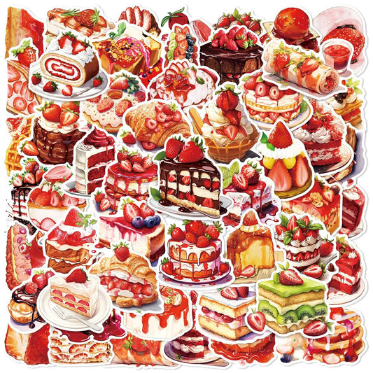 50Pcs Pink Cake Dessert Stickers for Helmet, Wall, DIY Decoration