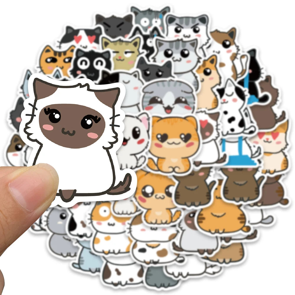 50pcs Funny Cute Cartoon Cats Meme Stickers Vinyl Laptop Phone Decals For Luggage Guitar Stationery Waterproof Graffiti Toy