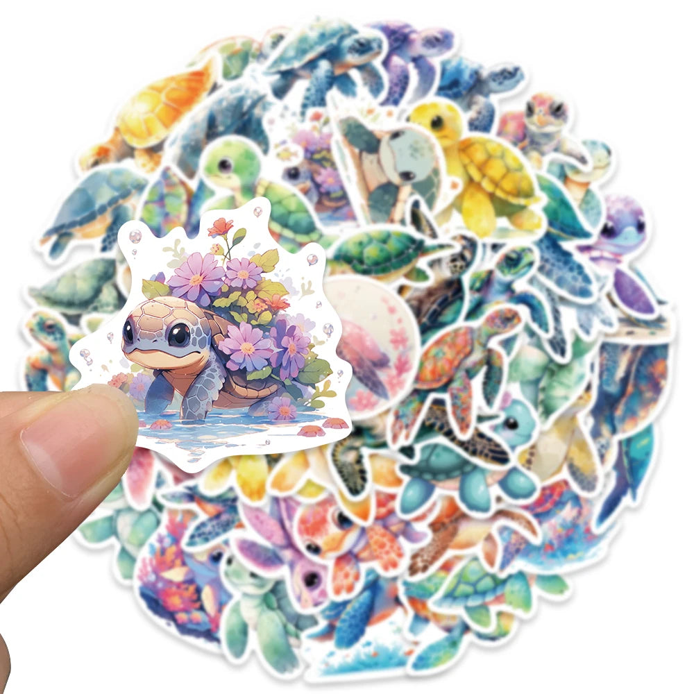 50pcs Cute Cartoon Sea Turtle Animal Stickers Pack Waterproof Graffiti For Laptop Water Bottle Guitar Luggage Vinyl Decals