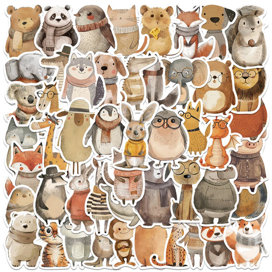 50pcs Vintage Kawaii Cartoon Animals Aesthetic Stickers For Kids Water Bottle Stickers Notebook Luggage Laptop Vinyl Decals