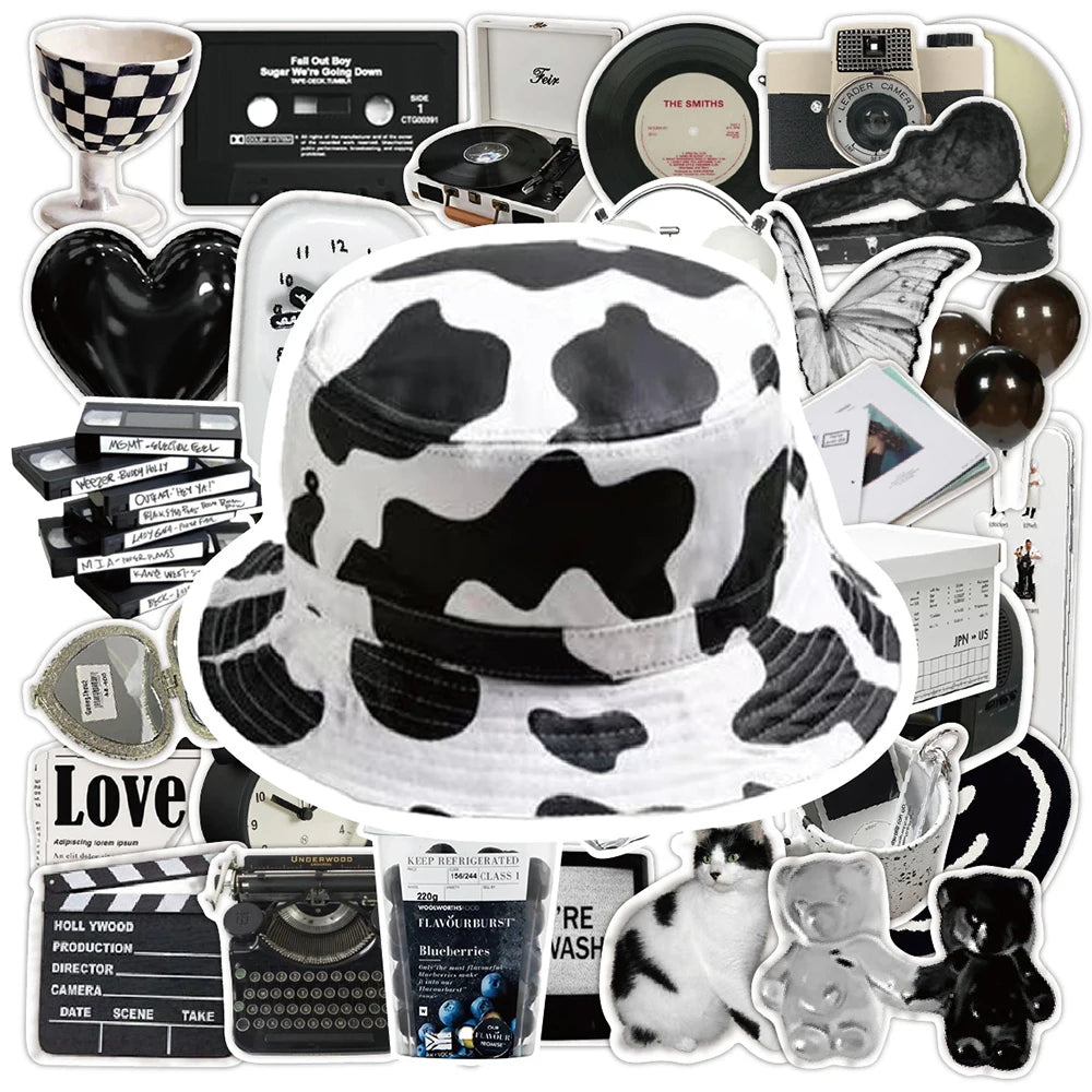 10/30/50pcs Ins Style Black White Simple Cute Stickers Aesthetic Graffiti Decoration Laptop Scrapbook Phone DIY Wall Sticker Toy