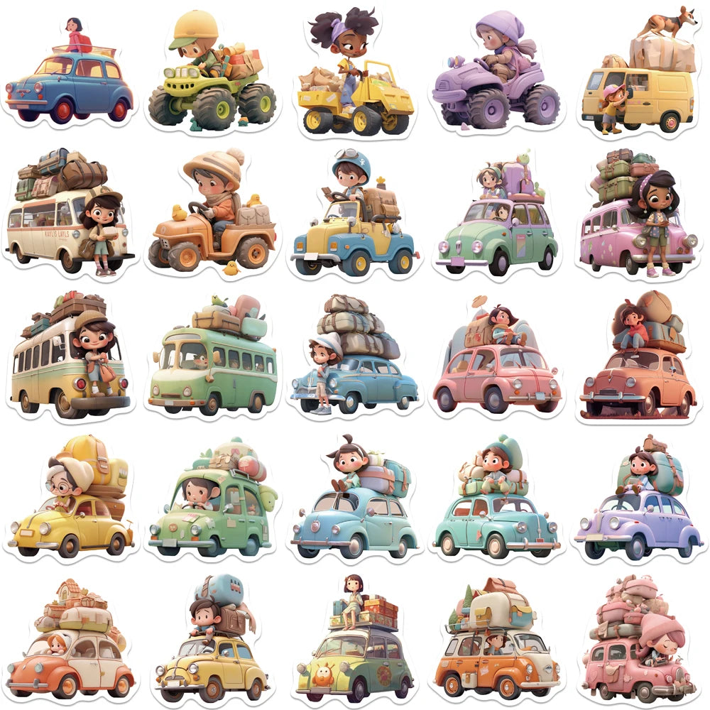 10/25/50PCS Cartoon Travel Bus Sticker Colorful Cute Waterproof PVC Decorative Luggage Guitar Cup Skateboard DIY Gift Tos Decal