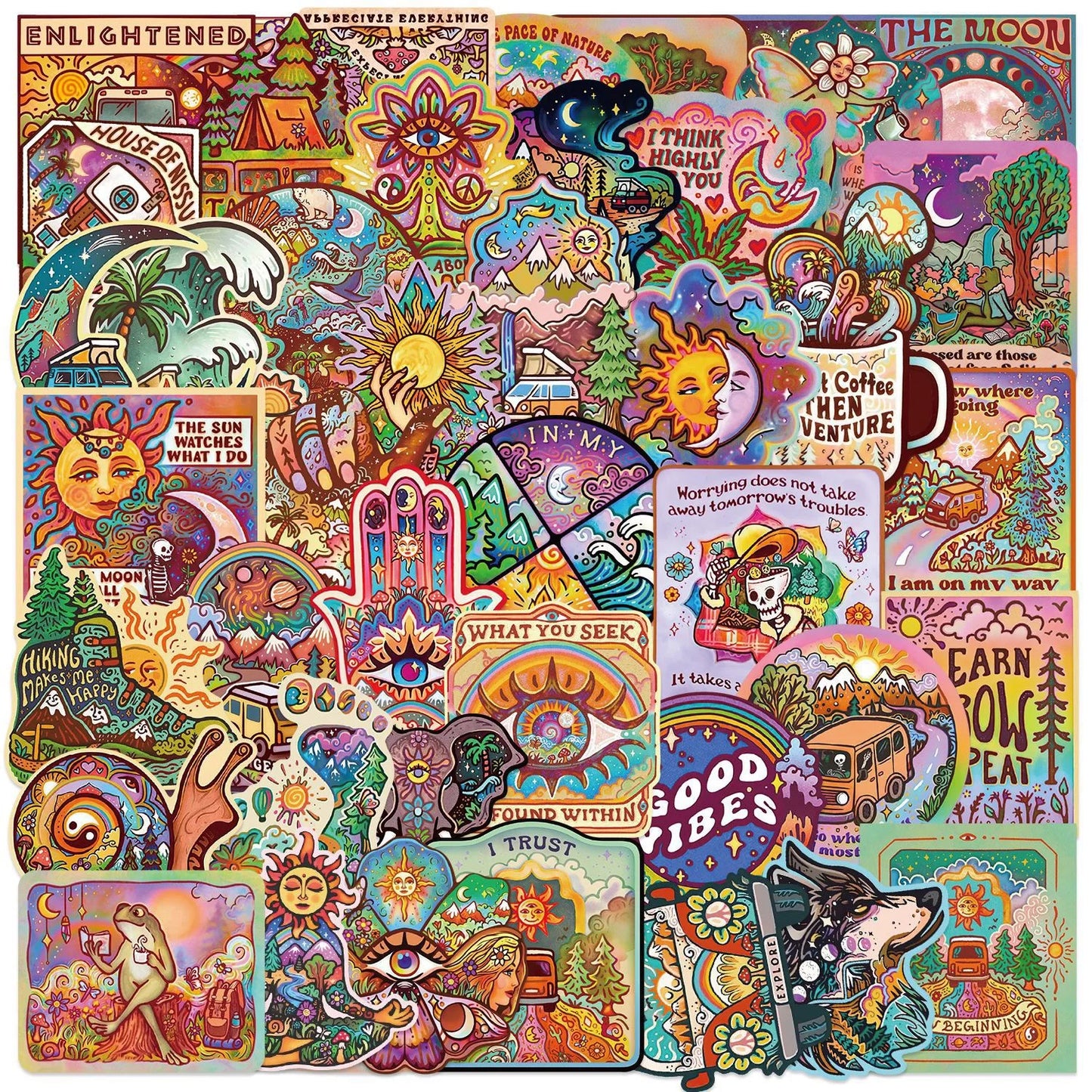 10/50PCS Vintage Hippie Style Camping Hiking Travel Stickers DIY Luggage Water Bottle Phone Notebook Waterproof Graffiti Sticker
