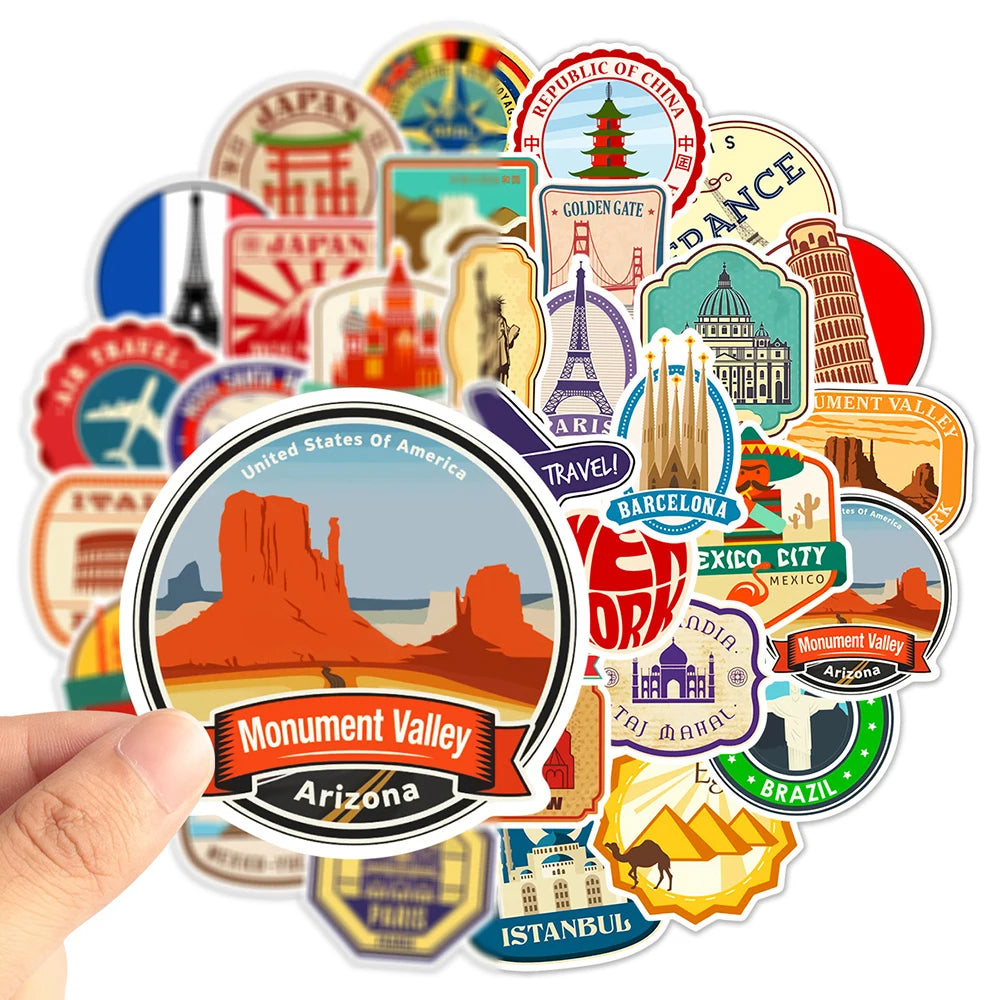 10/30/50PCS Building Landmark Vintage Travel Stickers Graffiti DIY Phone Luggage Laptop Guitar Suitcase Skateboard Kids Sticker