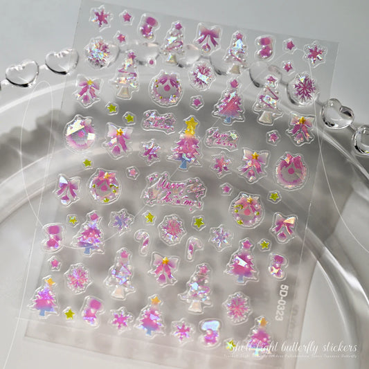 Pink Christmas 5D Nail Art Stickers - Tree/Wreath Decals