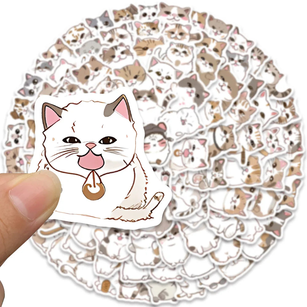 100pcs Vinyl Laptop Phone Waterproof Graffiti Cute Cartoon Cats Pets Stickers Pack For Luggage Guitar Bicycle Car Decals Toy