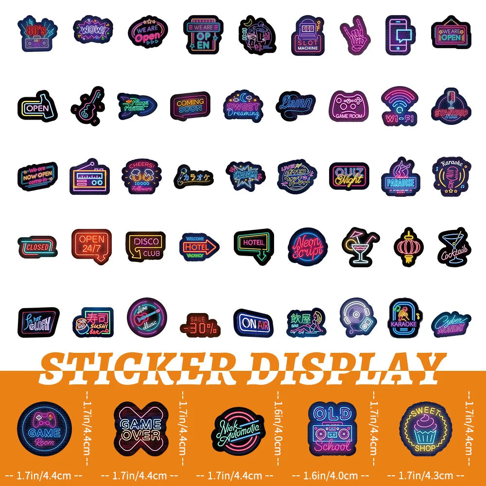 10/30/50/100pcs Cool Neon Light Cartoon Graffiti Stickers Decoration Laptop Fridge Diary Travel Luggage Stationery Sticker Toys