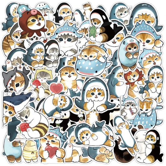 Shark Hooded Cat Stickers 10/30/50PCS for Laptop, Phone, Suitcase, Scrapbooking, Stationery, Gift