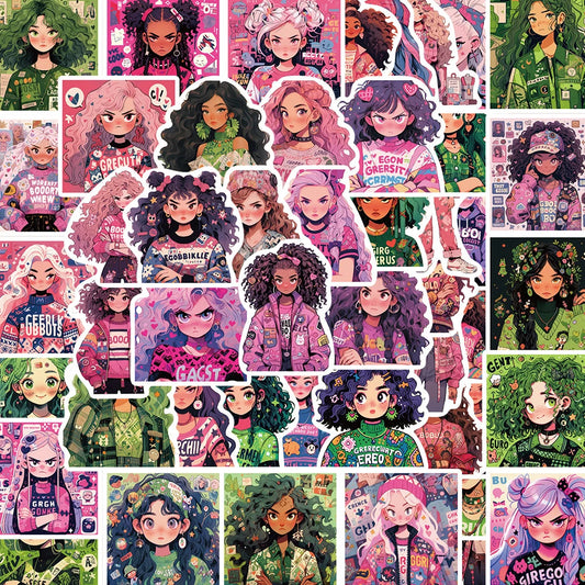 Dopamine Dressing Girl Stickers Aesthetic Decals for Laptop, Phone, Suitcase - 10/30/50pcs
