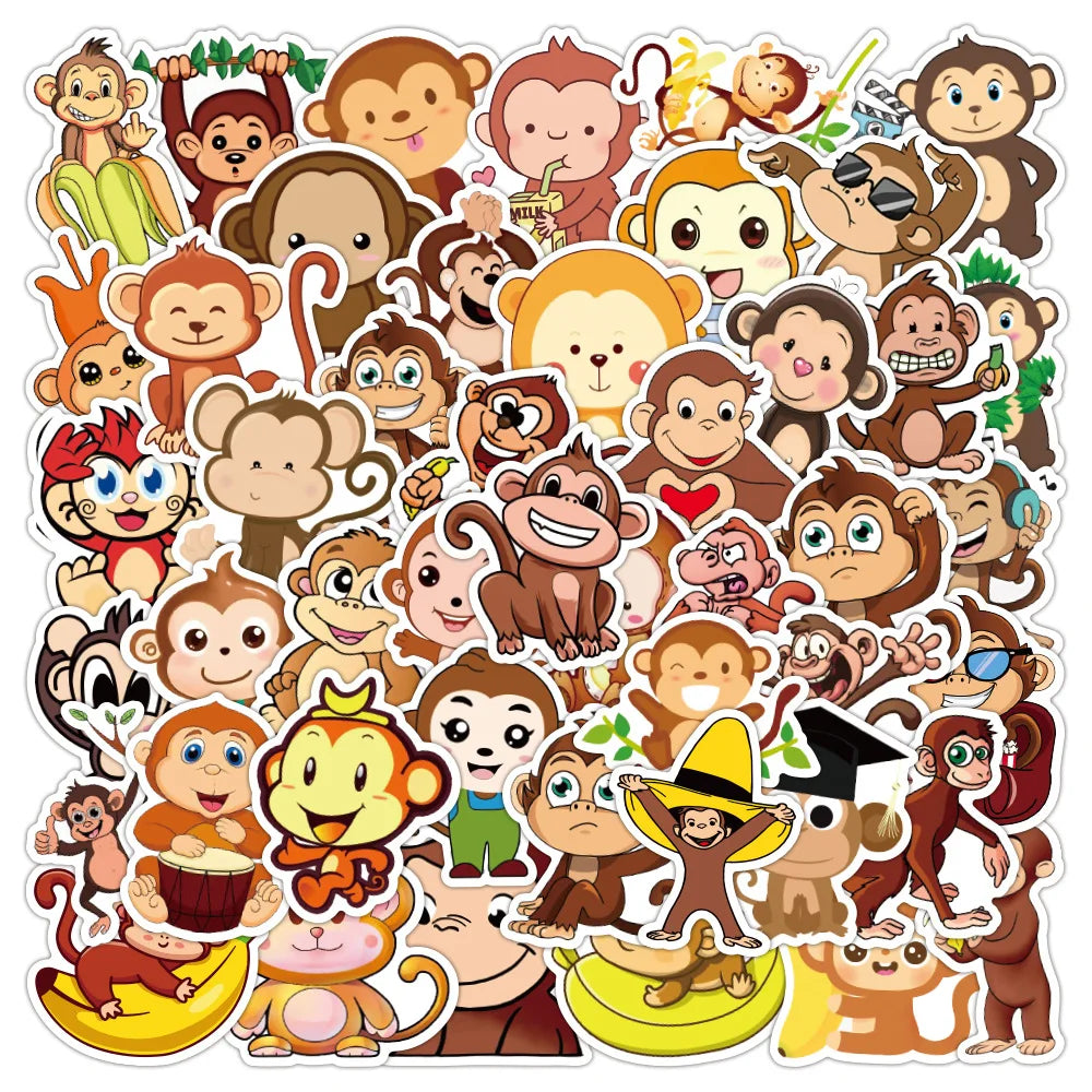 Monkey Cartoon Graffiti Stickers - Cute Animal Decals for Kids, Motorcycle, Water Bottle (10/30/50pcs)