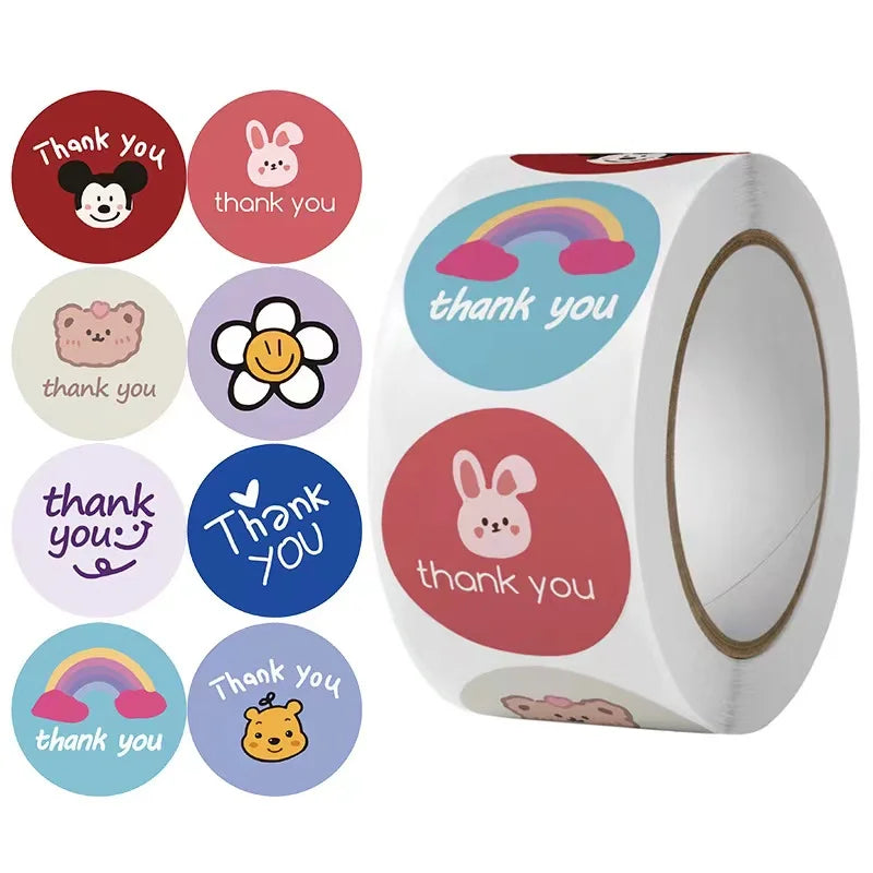 100-500pcs Cartoon Animal Thank You Label Stickers for Gift Card Children Package Birthday Party Wrapping Small Business 1Inch