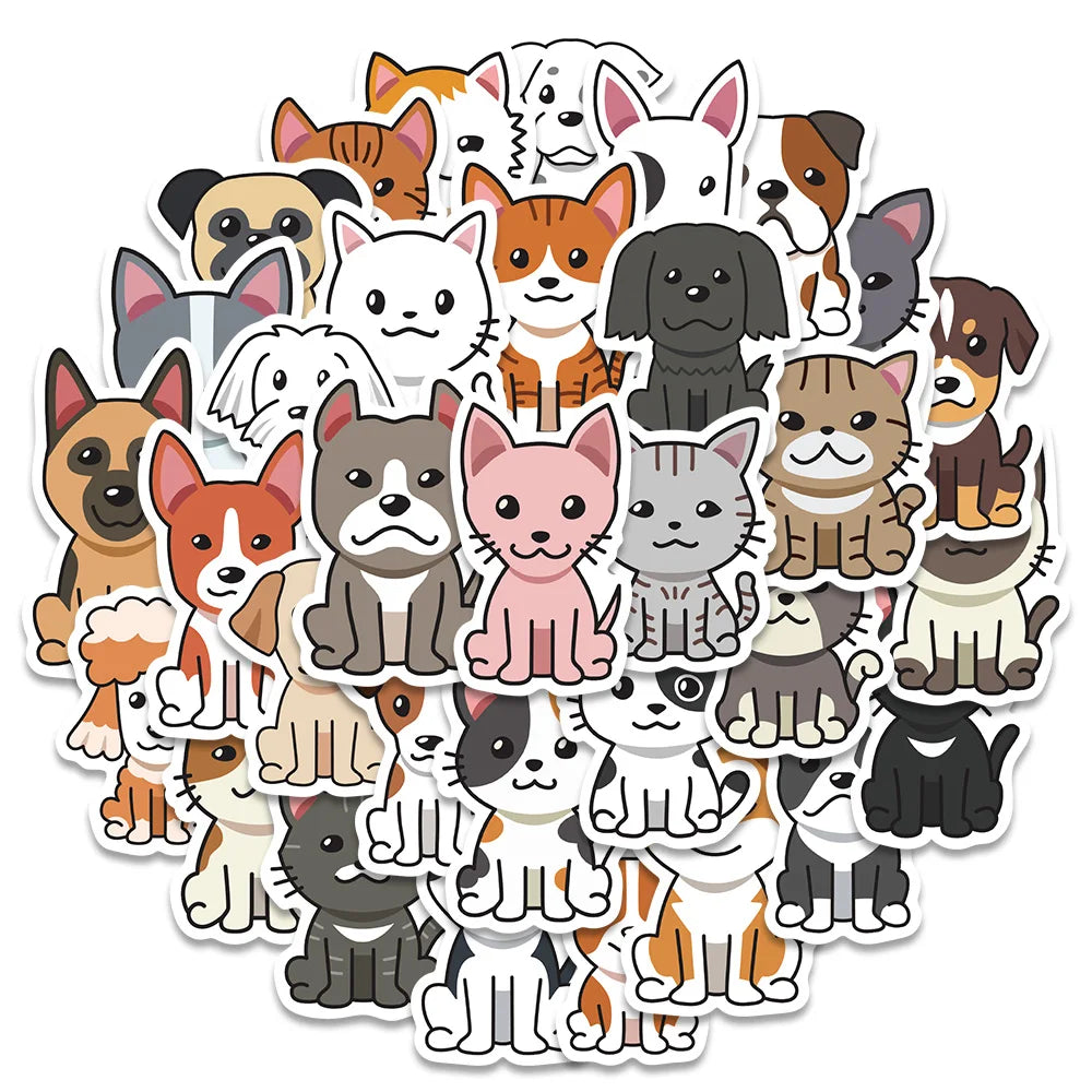 33pcs Kawaii Cartoon Cats and Dogs Animals Vinyl Stickers Waterproof Graffiti Guitar Skateboard Phone Laptop Decals