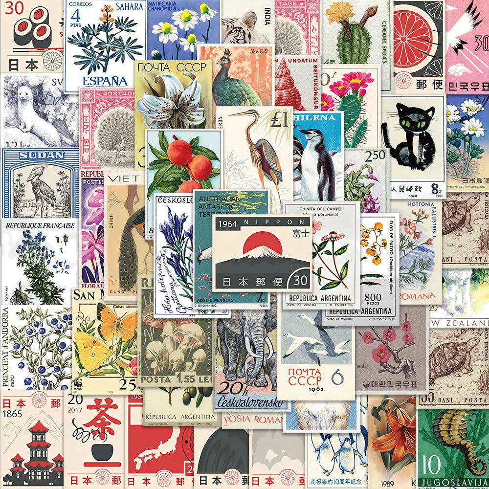 10/30/50pcs Vintage Postal Stamps From All Over The World Sticker Packs