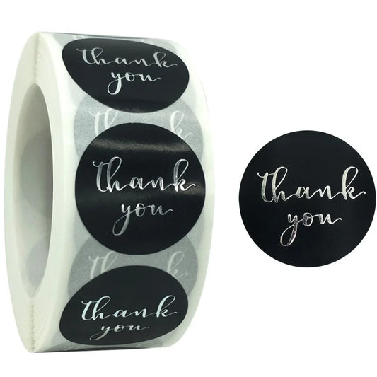 500 Pcs Round Black Thank You Bond Party Adhesive Diy Seal Stickers Decorative Album Diary Cartoon Label Decor