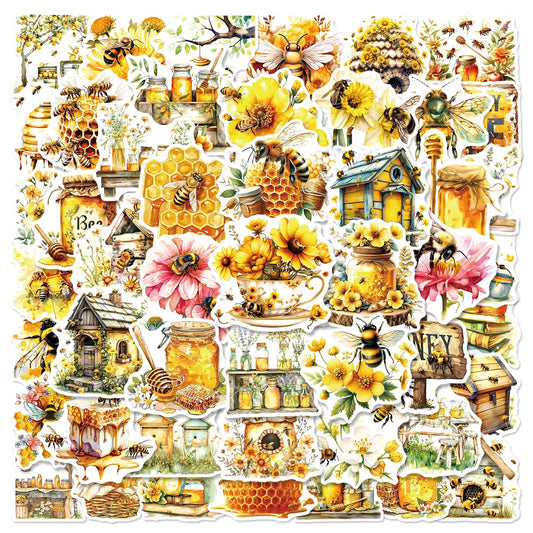 50Pcs Bee Stickers Waterproof Cartoon Decals