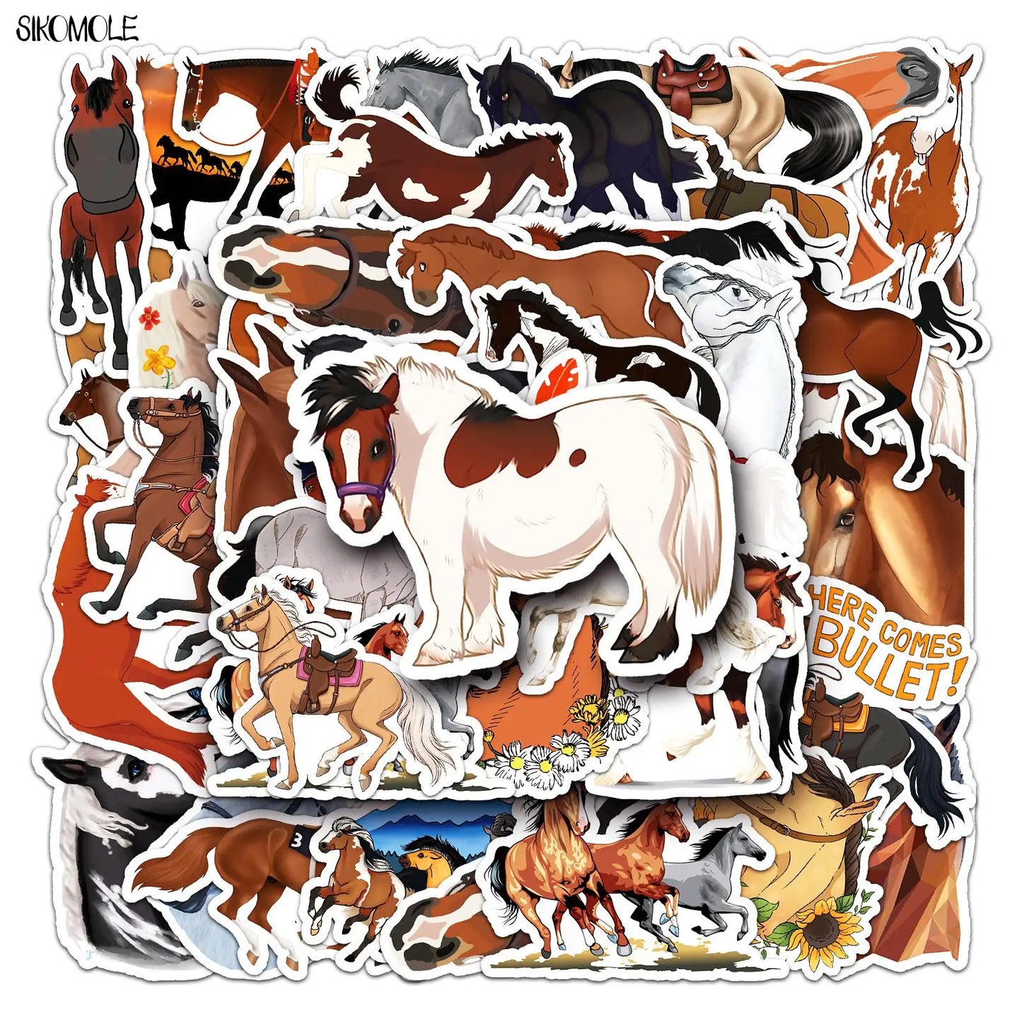 Cartoon Horse Stickers Pack - Kids DIY, Skateboard, Laptop, Phone Decals