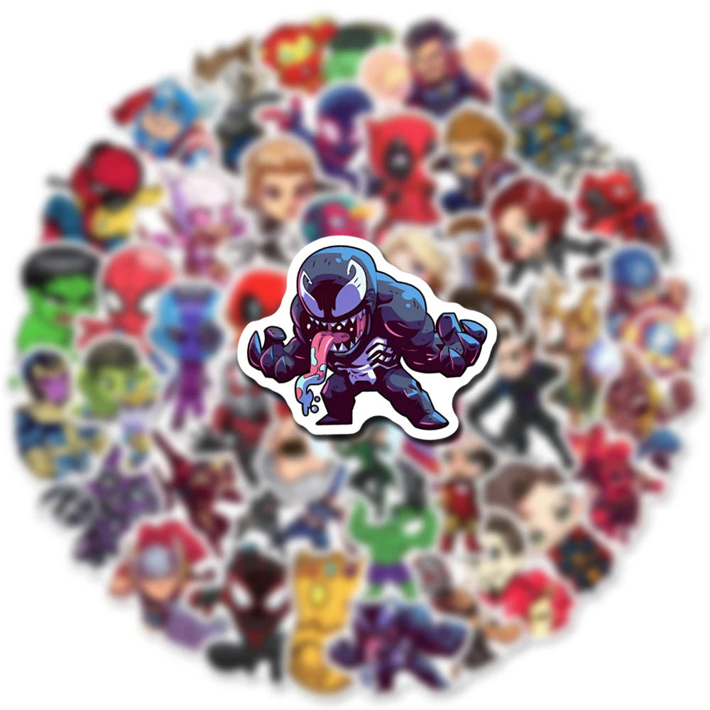 10/30/50/100/200pcs Cute Super Hero Cartoon Anime Marvel, Avengers, Deadpool, Guardians of the Galaxy Sticker Packs