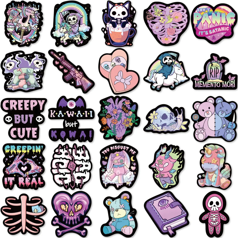 10/30/56pcs Cute Gothic Dark Horror Stickers Halloween Imp Skull Cartoon Decals for Kids Notebook Laptop Guitar Car Sticker Toy