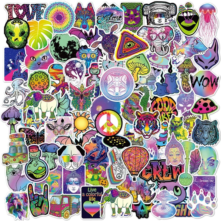 120 PCS Cartoon Psychedelic Stickers for Laptop Skateboard Motorcycles Bike Cars Fridge Waterproof Trippy Stickers for Kid