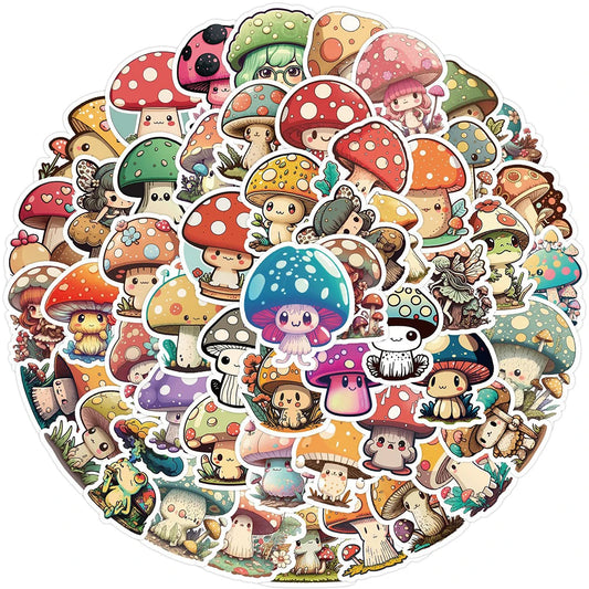 Cartoon Mushroom Stickers 10/30/50pcs for Laptop, Suitcase, DIY, Kids Toys