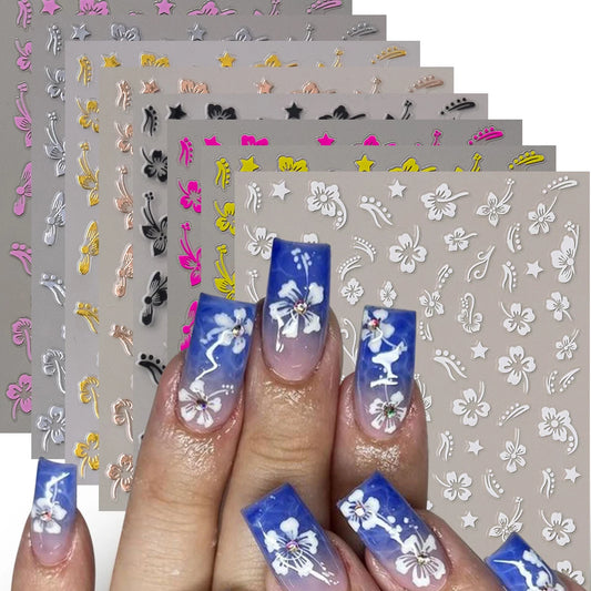 3D Hawaiian Flower Nail Stickers - Tropical Pink & White