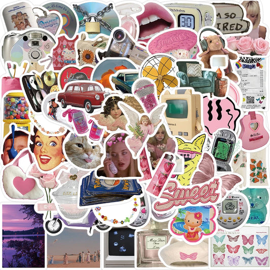 65Pcs Retro Millennium Stickers Cartoon PVC Waterproof Stickers Decals For Kids Boys Girls Toys Gifts