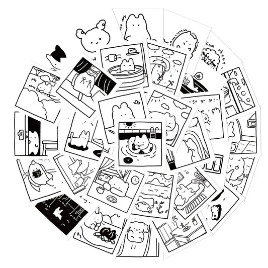 Black White Cartoon Animal Stickers for Kids - Phone, Notebook, Fridge, Laptop Decals (10/30/40pcs)