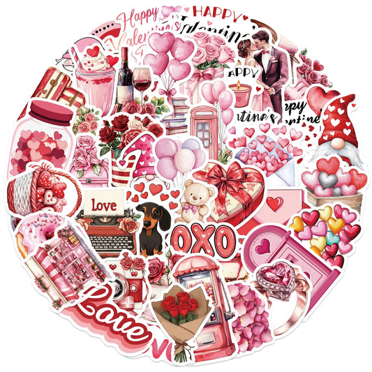 Valentine's Day Pink Graffiti Stickers for Laptop, Motorcycle, Luggage, Snowboard, Fridge, Car - 10/30/50Pcs