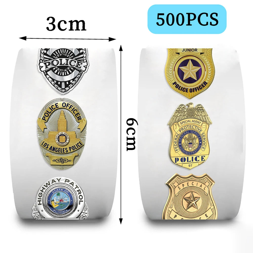 500pcs Police Badge Stickers for Children Kids Rolling Reward Roll Stickers Small Packaging Pack Stickers Photocard Decor Lables