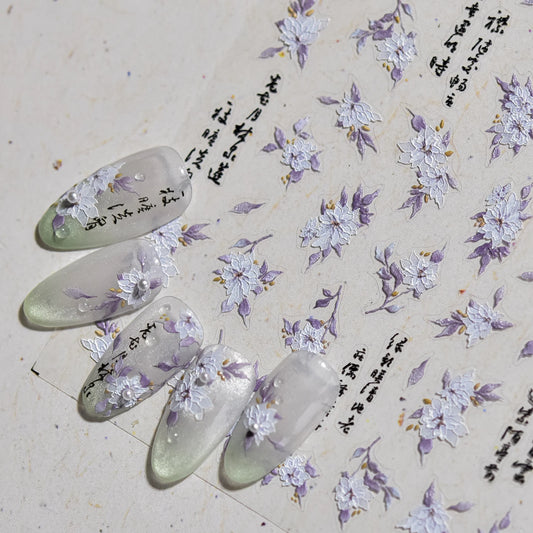 White Trumpet Creeper Nail Art Stickers 5D Relief Decals
