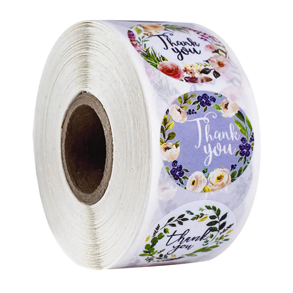 100-500pcs Flower Thank You Business Sticker Roll Label for Wedding Gift Card Box Envelope Sealing Tab Home Made Wrapping Supply