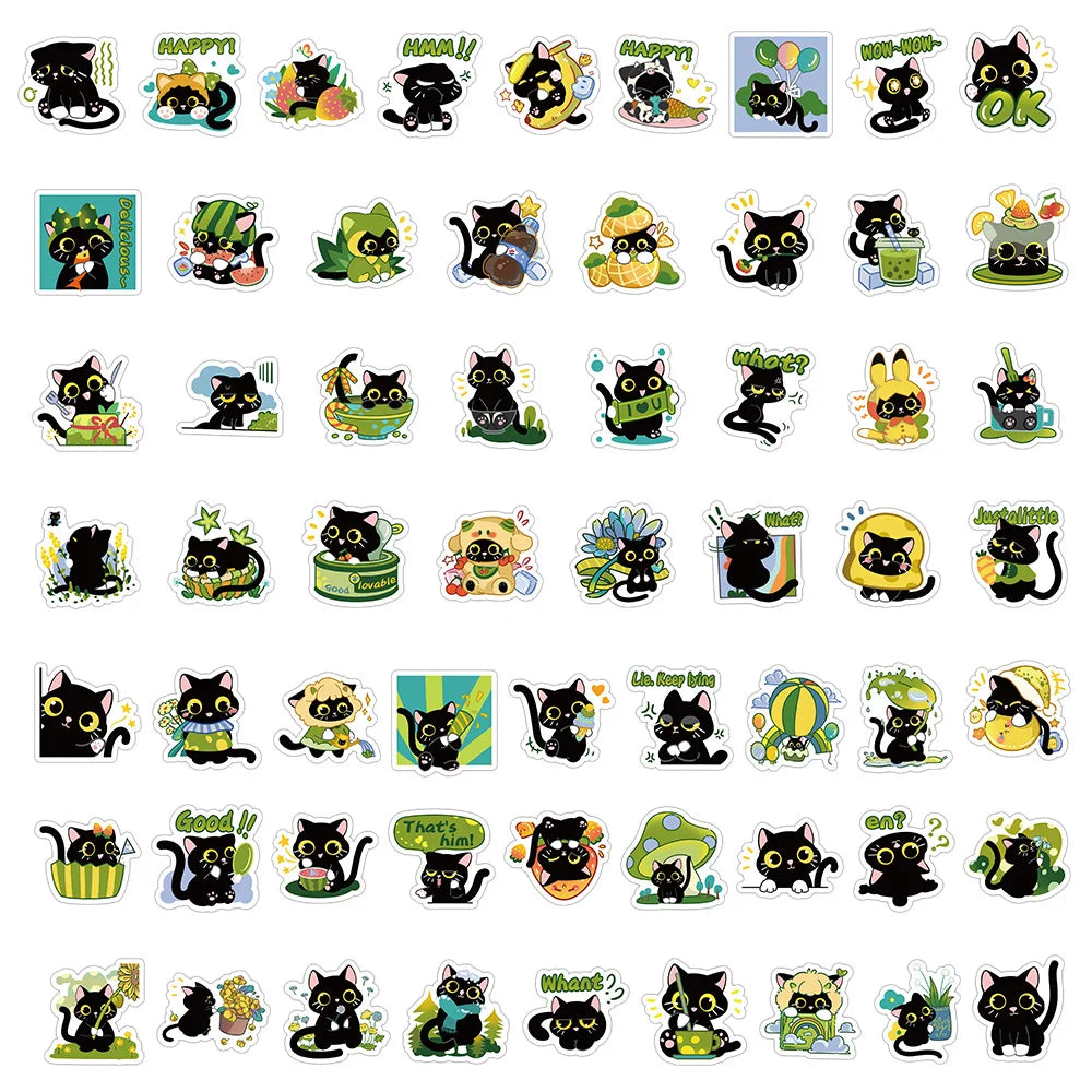 10/30/60PCS Cute Black Cat Stickers Toy DIY Notebook Phone Bike Fridge Skateboard Suitcase Waterproof Cartoon Decal Kids Sticker